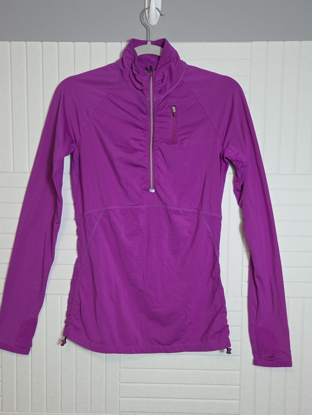 Athleta Purple Quarter Zip Side Cinch Thumbhole Top Size S